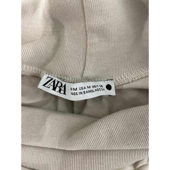 Zara Crop Top Size Medium Turtleneck Elbow Sleeve Beige Tan Neutral Minimalist - Picture 3 of 6